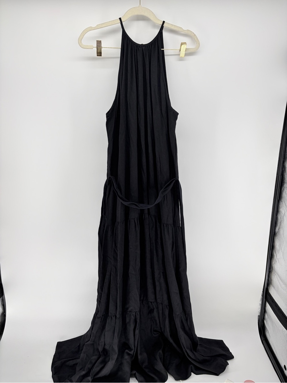NWT The Limited Rayon/Linen High Neck Tiered Maxi Dress Black XL